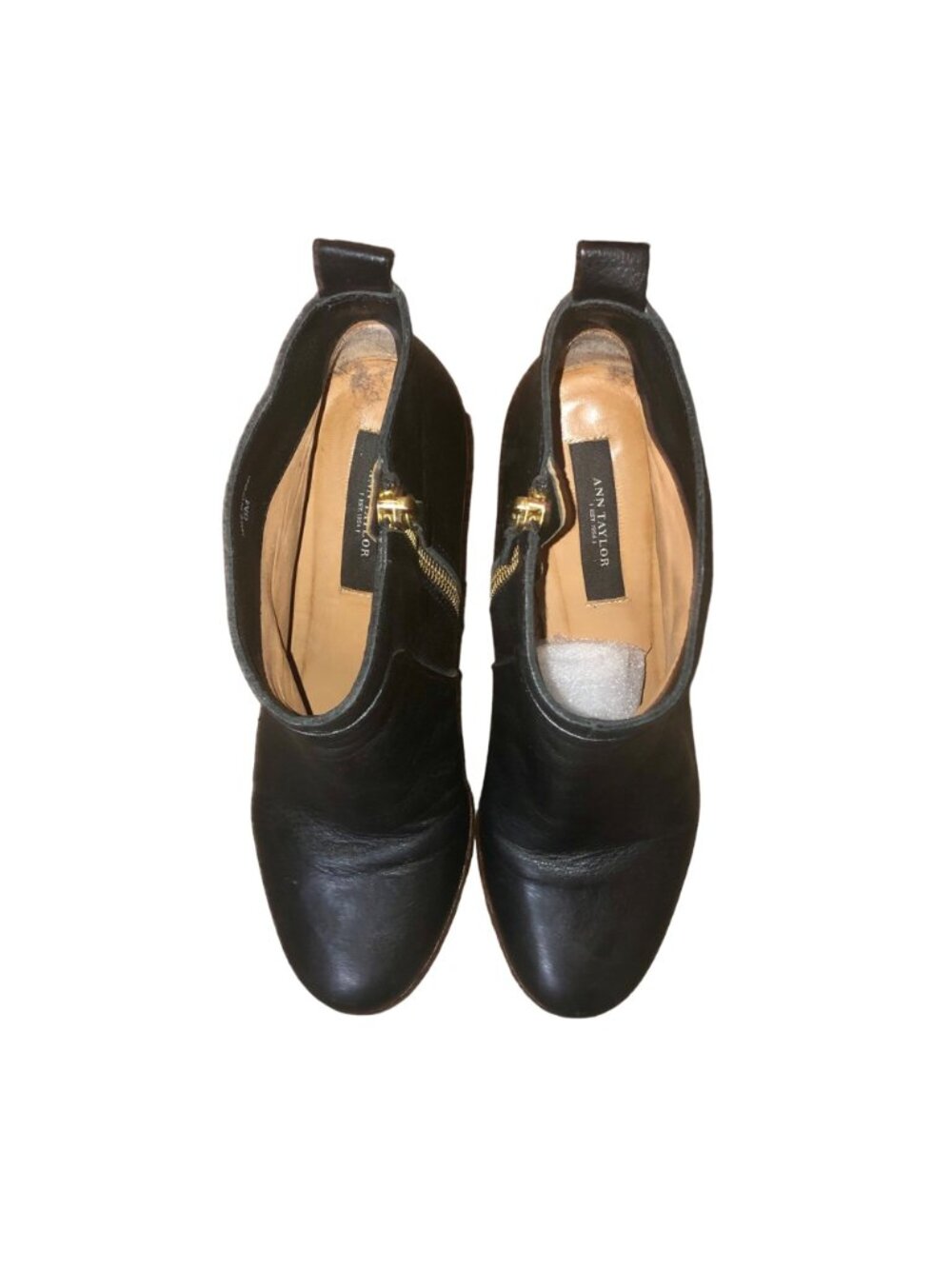 Ann Taylor Black Leather Ankle Booties Womens 6M Side Zip Block Heel Used - Picture 6 of 16